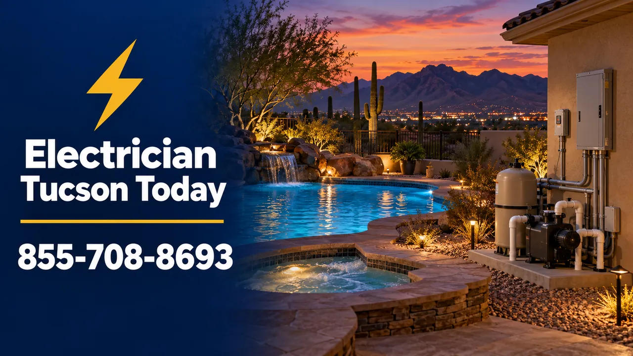 Backyard pool and hot tub at dusk with pool equipment pad in a Tucson yard